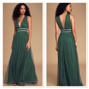 Lulu’s Delightful Occassion Emerald Green Tulle Maxi Dress - S